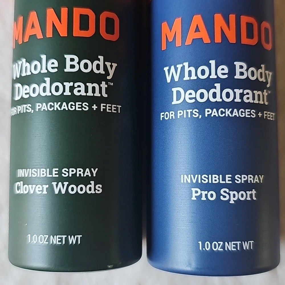 Mando Whole Body Deodorant Spray Lot of 2, Pro Sport and Clover Woods 1.0 oz New